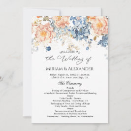 Blumenpfirsichblauer Hochzeitsprogramm Einladung