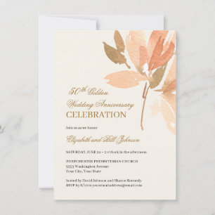 Blumenpfirsichcreme Gold 50. Hochzeitstag Einladung