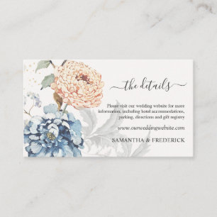 Blumenpfirsiche Blush Blue Hochzeitdetails Begleitkarte
