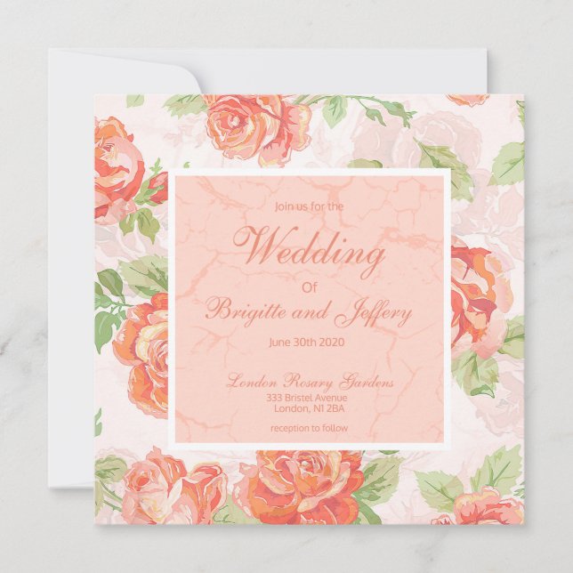 Blumenpfirsiche und grüner Druck Save The Date (Vorderseite)