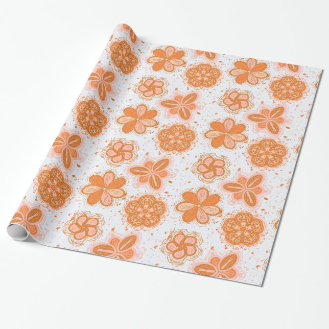 Blumenpfirsichsortierung nahtlos Muster Geschenkpapier (Ungerollt)