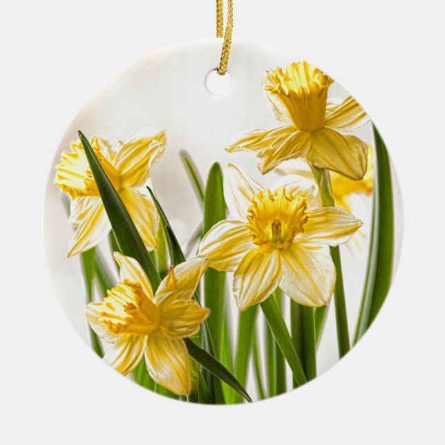 Blumenphotographie:  Gelbe Frühlings-Narzissen Keramikornament (Vorne)