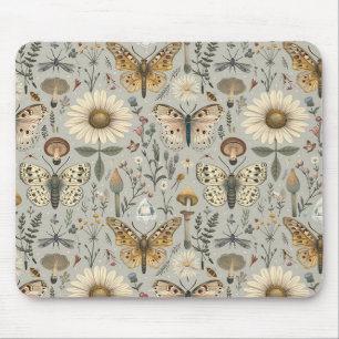 Blumenpilz- und Schmetterlings-Vintage-Muster Mousepad