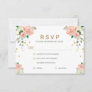 Blumenpionie und Gold Confetti Klassik Elegantes A RSVP Karte