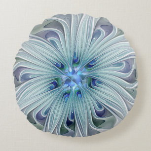 Blumenpracht abstrakt modern blaue Pastellblume Rundes Kissen