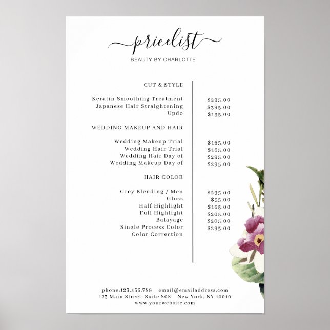 Blumenpreisliste Poster (Vorne)