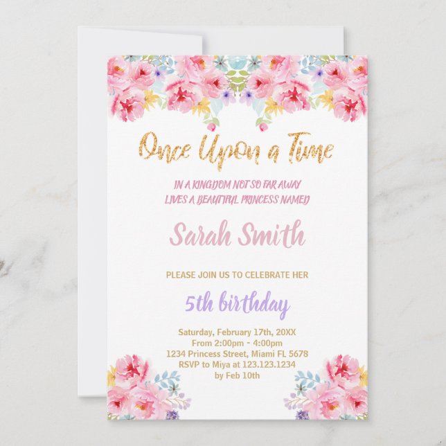 BlumenPrinzessin Glitzer zum Geburtstag Einladung (Vorderseite)