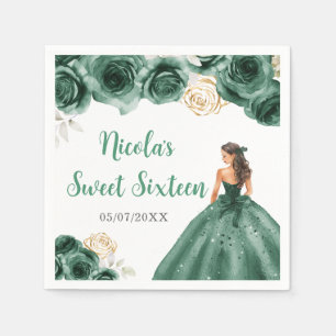 BlumenPrinzessin im dunkelgrünen Kleid 16 . Geburt Serviette