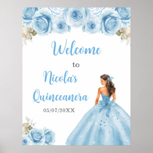 BlumenPrinzessin in blauem Kleid Quinceanera Willk Poster
