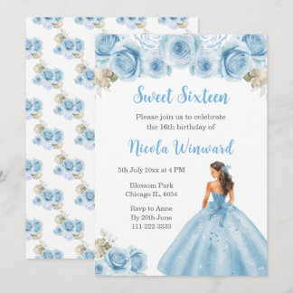 BlumenPrinzessin in Blue Dress 16 . Geburtstag Einladung