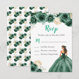 BlumenPrinzessin in einem dunkelgrünen Kleid RSVP Karte