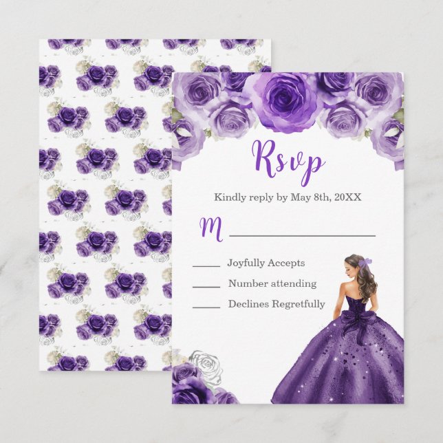 BlumenPrinzessin in einem dunklen, Lila Kleid RSVP Karte (Vorne/Hinten)