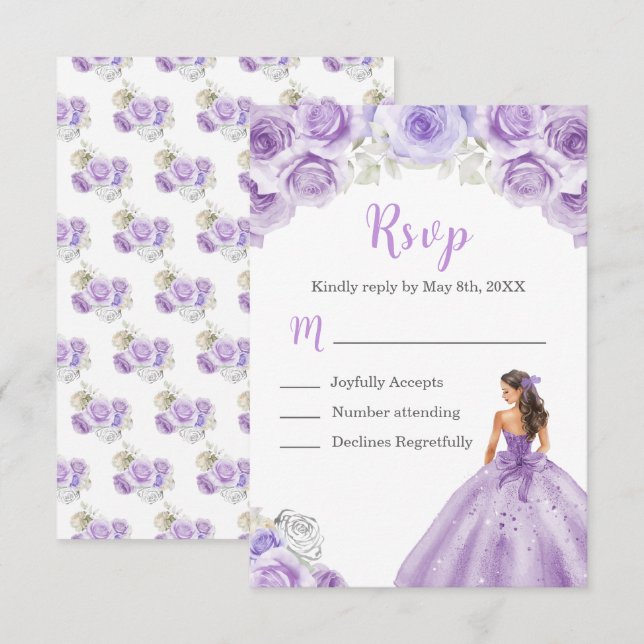 BlumenPrinzessin in einem Lila Dusty RSVP Karte (Vorne/Hinten)