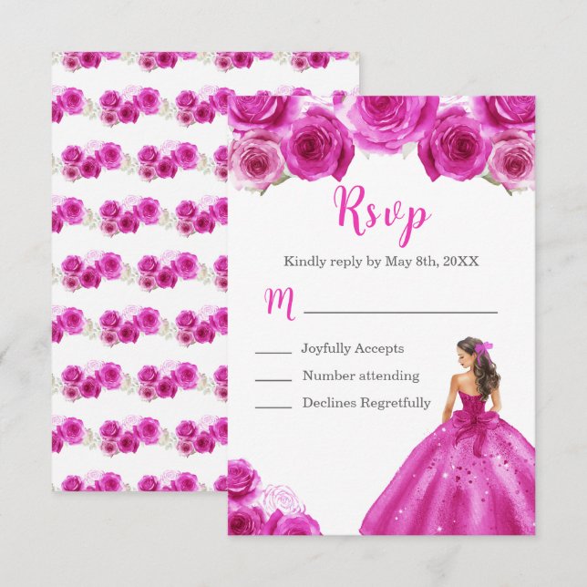 BlumenPrinzessin in heißen rosa Farben RSVP Karte (Vorne/Hinten)