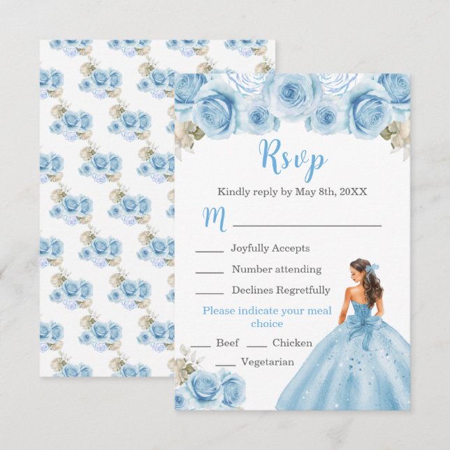 BlumenPrinzessin in hellblauer Kleidung RSVP Karte (Vorne/Hinten)