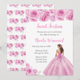 BlumenPrinzessin in hellrosa Kleid 16 . Geburtstag Einladung