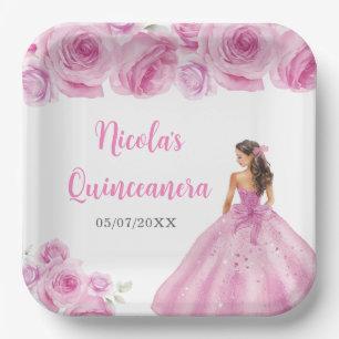 BlumenPrinzessin in hellrosa Kleid Quinceanera Pappteller