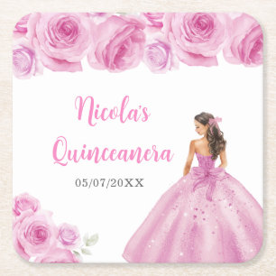 BlumenPrinzessin in hellrosa Kleid Quinceanera Rechteckiger Pappuntersetzer