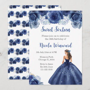 BlumenPrinzessin in Navy Blue Dress 16 . Geburtsta Einladung