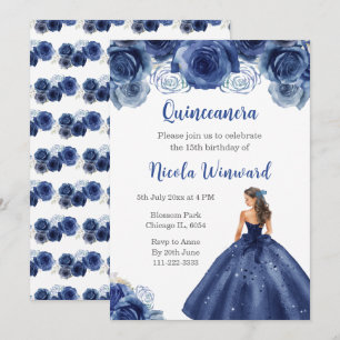 BlumenPrinzessin in Navy Blue Dress Quinceanera Einladung