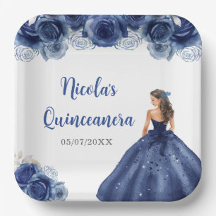 BlumenPrinzessin in Navy Blue Dress Quinceanera Pappteller