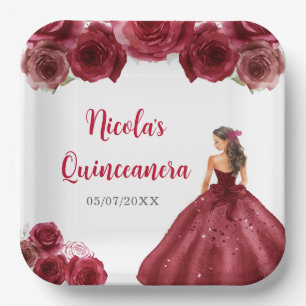 BlumenPrinzessin in Rotem Kleid Quinceanera Pappteller