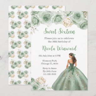 BlumenPrinzessin in Sage Green Dress 16 . Geburtst Einladung