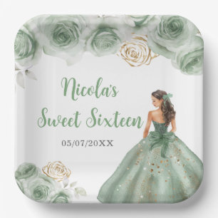 BlumenPrinzessin in Sage Green Dress 16 . Geburtst Pappteller