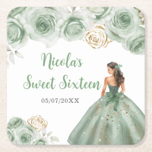 BlumenPrinzessin in Sage Green Dress 16 . Geburtst Rechteckiger Pappuntersetzer