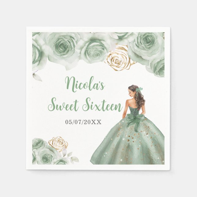 BlumenPrinzessin in Sage Green Dress 16 . Geburtst Serviette (Vorderseite)
