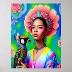 Blumenprinzessin mit Vogel Poster