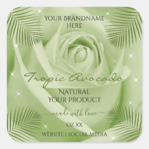 Blumenproduktsiegel Grüne Rose Blume Palm Blätter Quadratischer Aufkleber