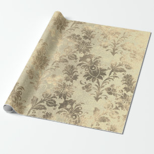 Blumenpulver Grungy Damask Sepia Champagne Gold Geschenkpapier