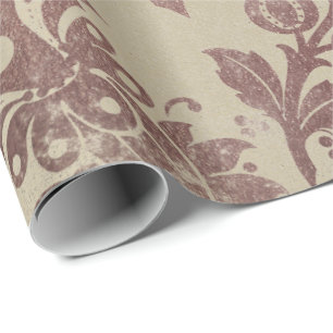 Blumenpulver grungy Damask Sepia Ivory Rose Gold Geschenkpapier