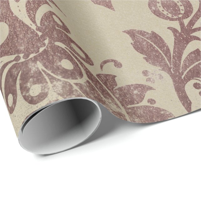 Blumenpulver grungy Damask Sepia Ivory Rose Gold Geschenkpapier (Rolleneckpunkt)