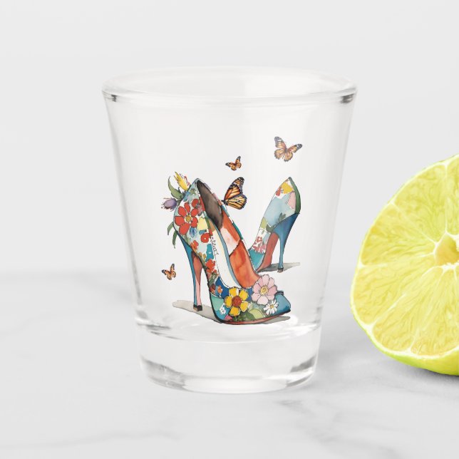 Blumenpumpen mit hohem Absatz Butterfett Schnapsglas (Vorderseite)
