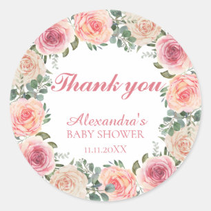 Blumenrahmen-Baby-Shower-Dankeschön Runder Aufkleber