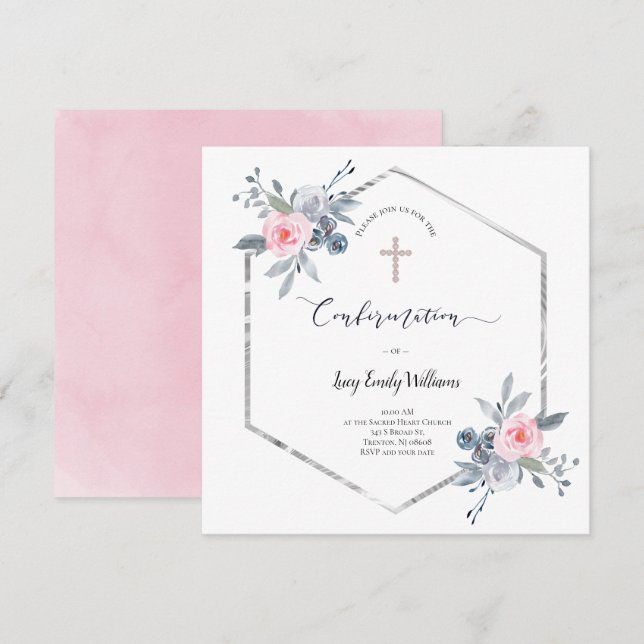 Blumenrahmen der Bestätigung Einladung (Vorne/Hinten)