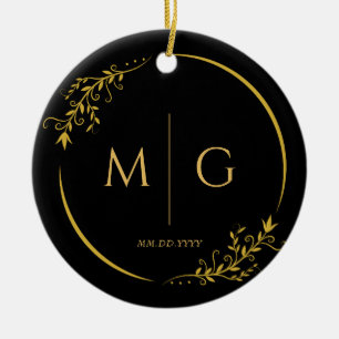 Blumenrahmen Elegantes Personalisiertes Monogramm Keramik Ornament