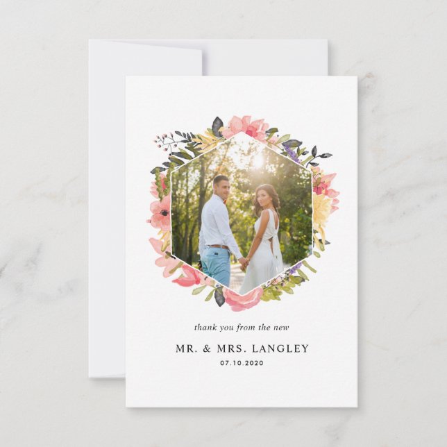 Blumenrahmen Foto Dankeschön Karte (Vorderseite)