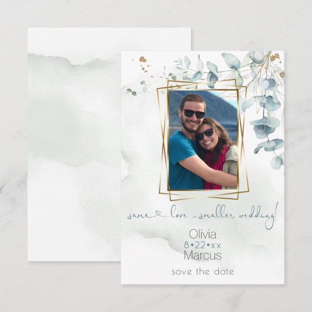 Blumenrahmen Foto Eukalyptus Einladung (Vorne/Hinten)