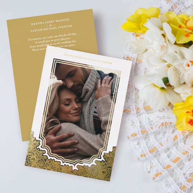 Blumenrahmen-Foto Hochzeiten von botanischen Zweig Folieneinladung (Von Creator hochgeladen)