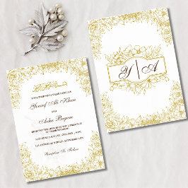 Blumenrahmen Gold Verzierte muslimische Hochzeit Einladung
