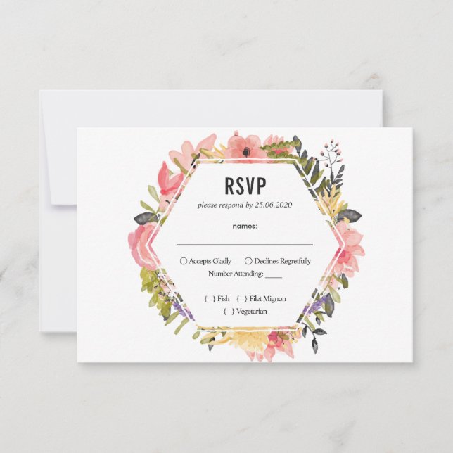 Blumenrahmen Hochzeit RSVP Karte (Vorderseite)