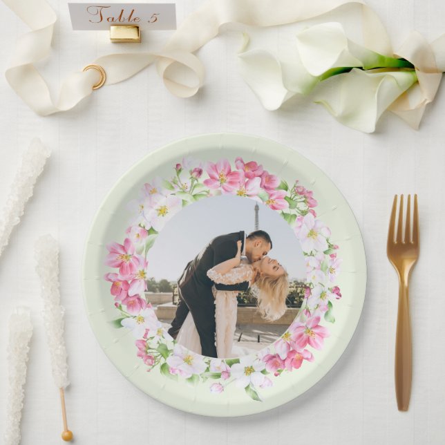 Blumenrahmen Lieblingspaare Foto Hochzeit Pappteller (Hochzeit)