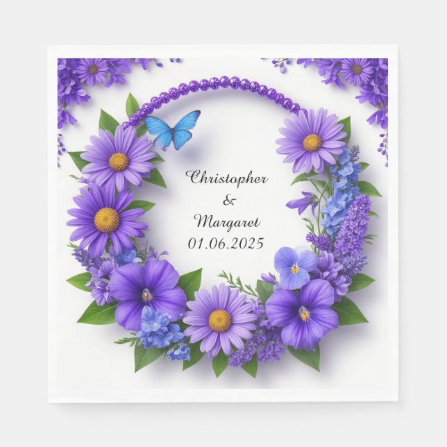 Blumenrahmen mit bunten Blume Serviette (Vorderseite)