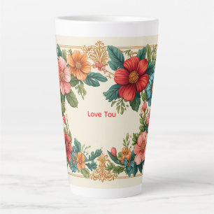 Blumenrahmen mit farbenfrohen Blumen Milchtasse