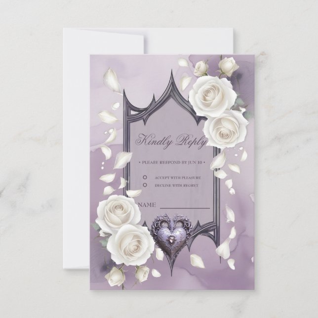 Blumenrahmen mit Herz und weißen Rosen RSVP Karte (Vorderseite)