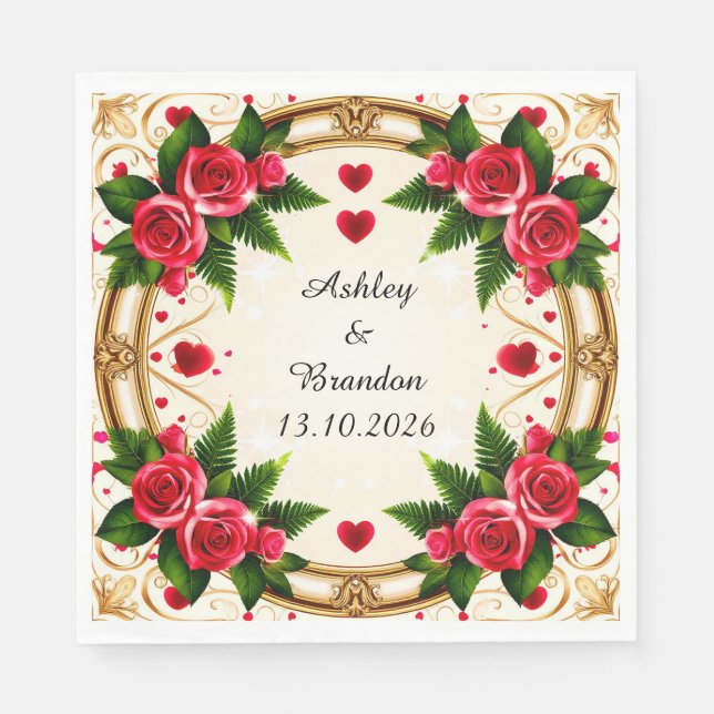 Blumenrahmen mit rosa Rosen Serviette (Vorderseite)