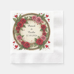 Blumenrahmen mit roten und rosa Rosen Serviette